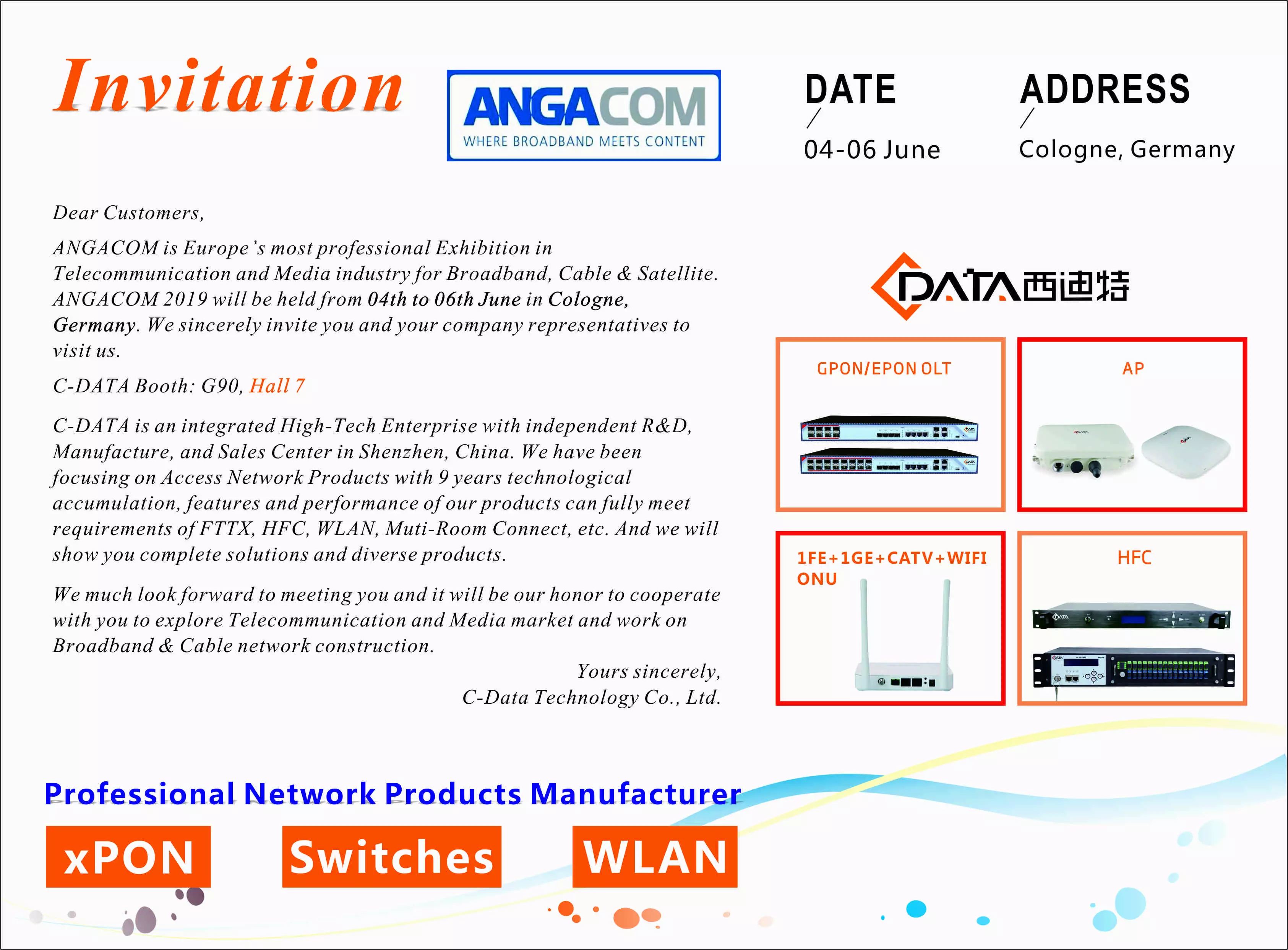 welcome to visit c data at angacom2019